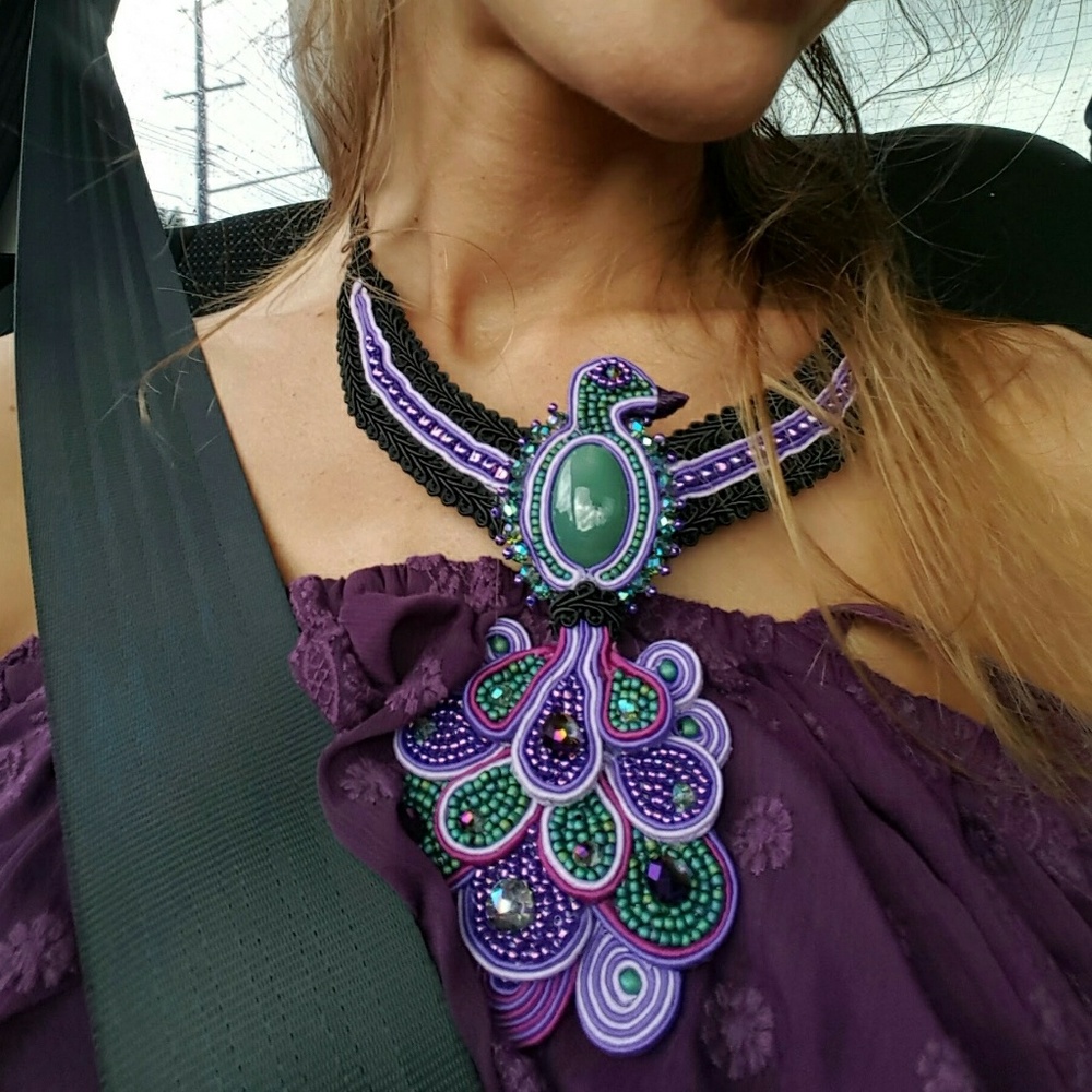 Hand made colorful  peacock ,with real gema stone